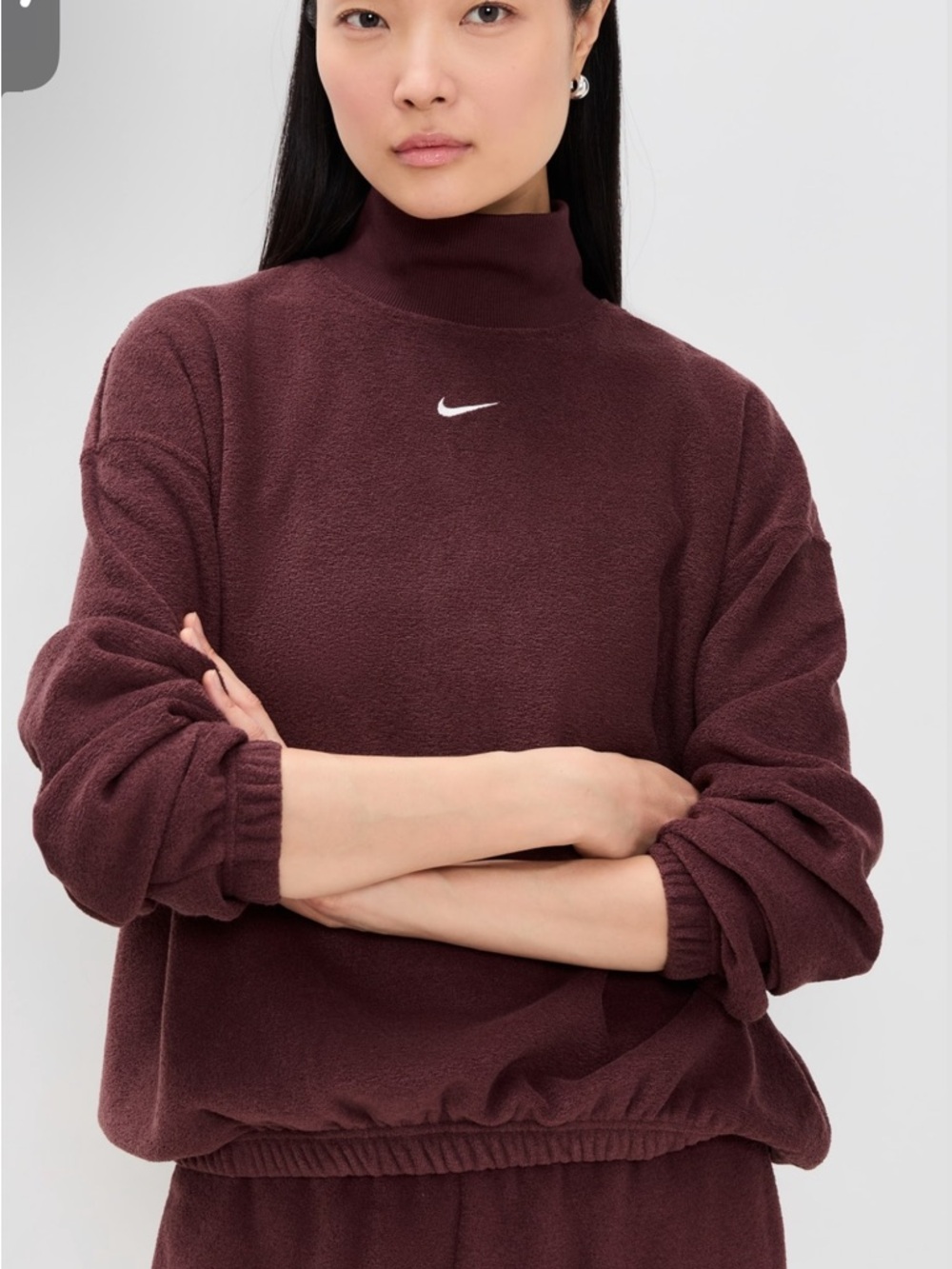 Nike Women's Burgundy Mock Neck Fleece Sweater